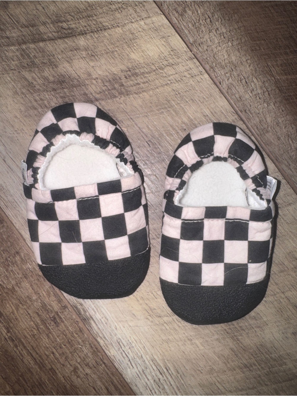 Black Checkered Baby Booties: Handmade Soft Sole Moccasins Grippy Toe Infant 5 - Picture 3 of 3